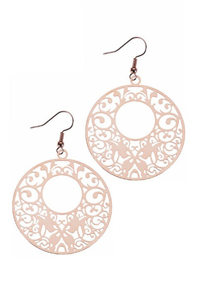 Rose Gold Filigree Drop Earrings