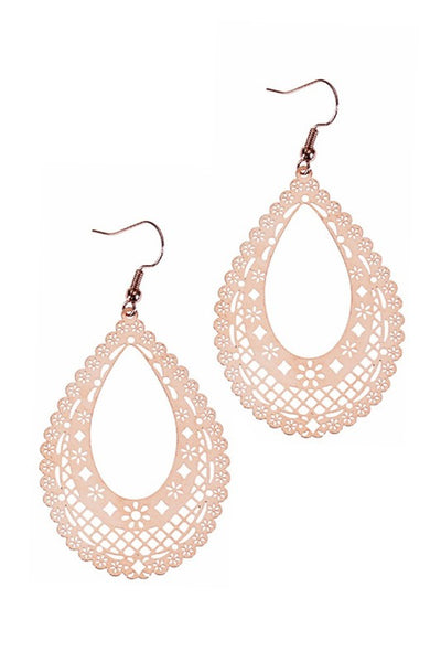 Rose Gold Filigree Drop Earrings