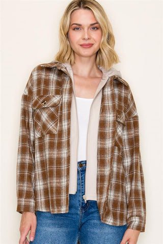 Mocha Plaid Hoodie Shacket