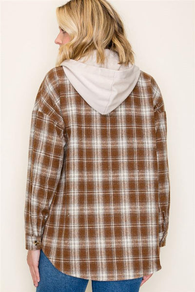 Mocha Plaid Hoodie Shacket