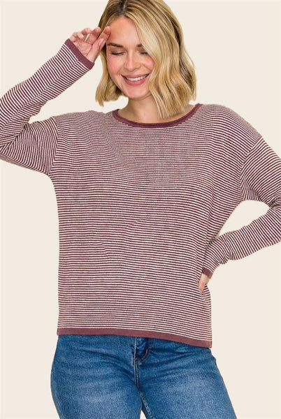 Alexia Striped Sweater - Burgundy
