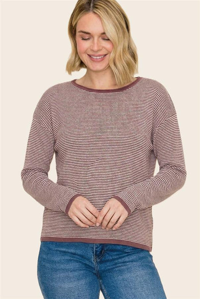 Alexia Striped Sweater - Burgundy