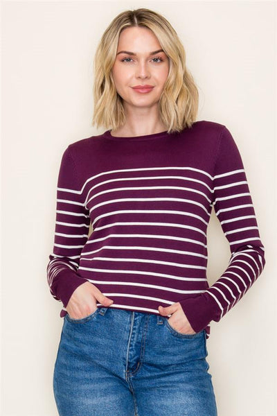 Margot Striped Sweater - Eggplant