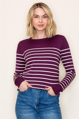 Margot Striped Sweater - Eggplant