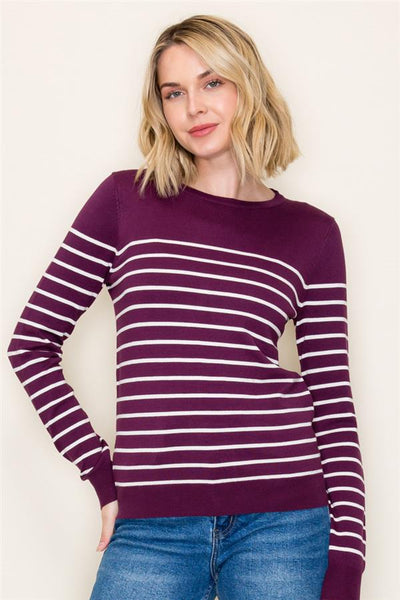 Margot Striped Sweater - Eggplant