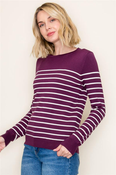 Margot Striped Sweater - Eggplant