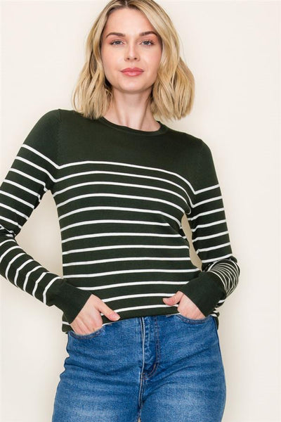 Margot Striped Sweater - Forest Green