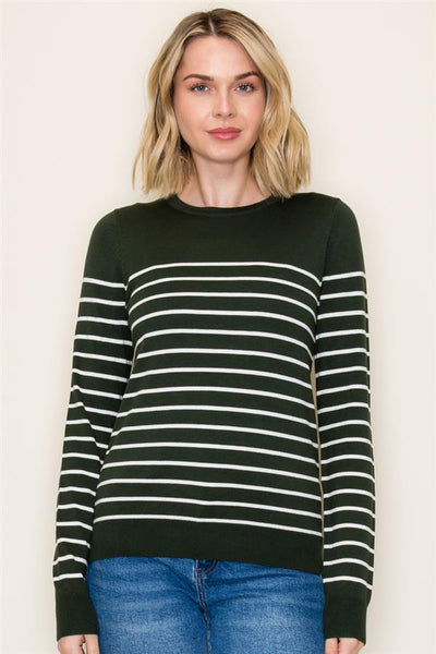 Margot Striped Sweater - Forest Green