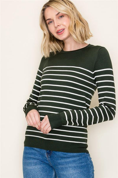 Margot Striped Sweater - Forest Green