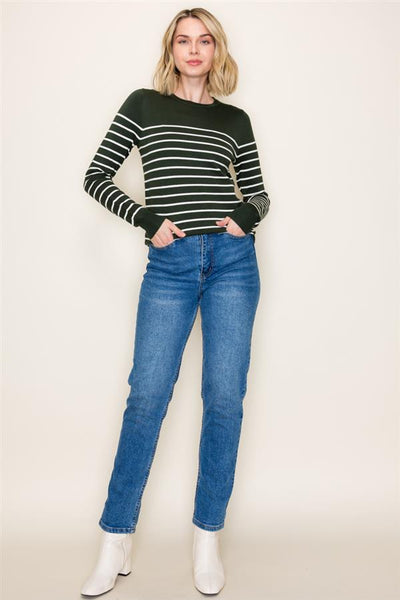 Margot Striped Sweater - Forest Green