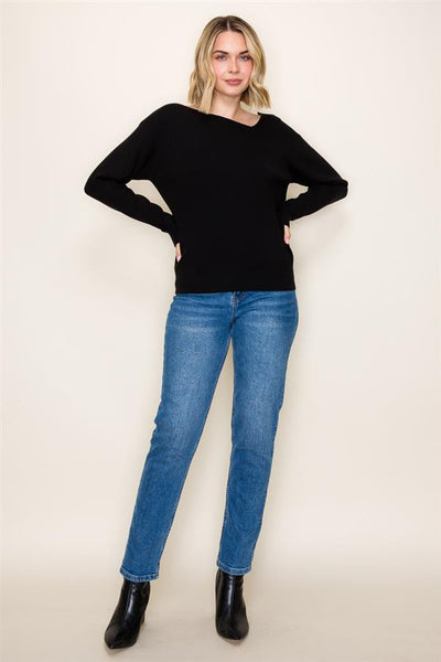 Black Asymmetric Neck Sweater