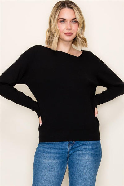 Black Asymmetric Neck Sweater