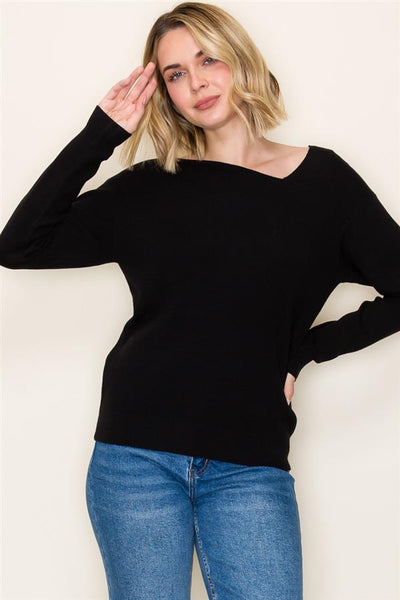 Black Asymmetric Neck Sweater