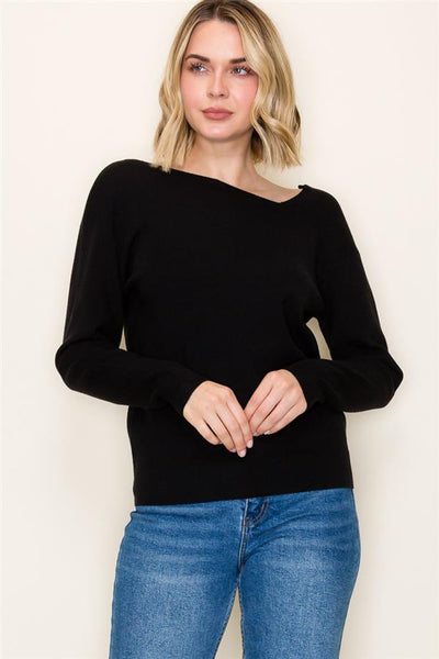 Black Asymmetric Neck Sweater