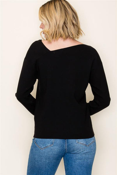 Black Asymmetric Neck Sweater