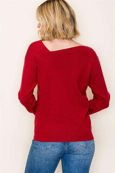 Red Asymmetric Neck Sweater