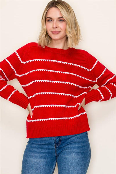 Red + White Crew Sweater