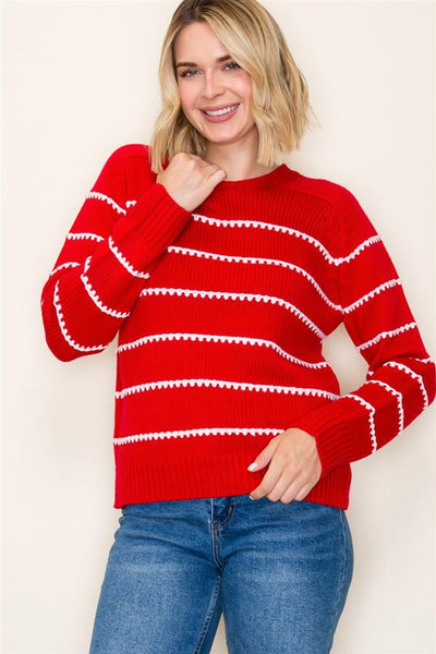 Red + White Crew Sweater