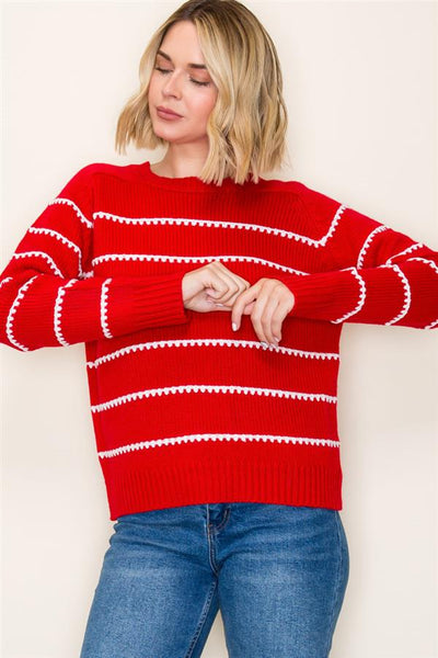 Red + White Crew Sweater