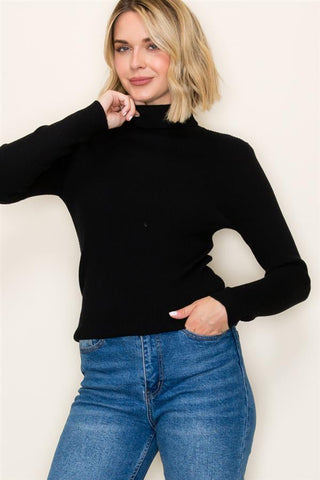 Black Ribbed Turtleneck Sweater
