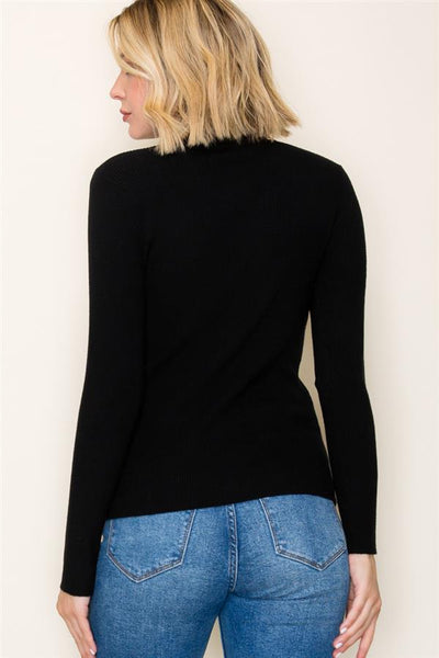 Black Ribbed Turtleneck Sweater