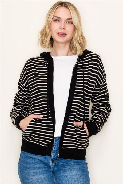 Black Striped Zip Up Sweater