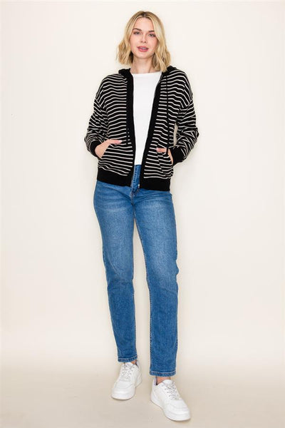 Black Striped Zip Up Sweater