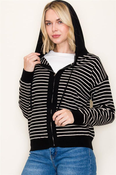 Black Striped Zip Up Sweater