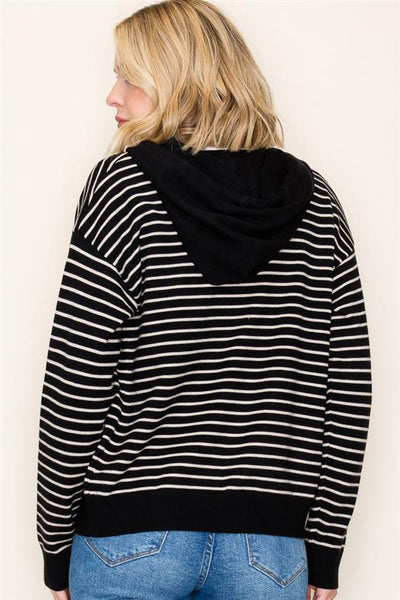Black Striped Zip Up Sweater