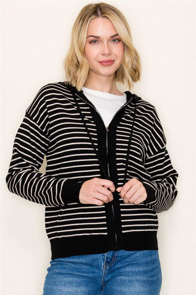 Black Striped Zip Up Sweater