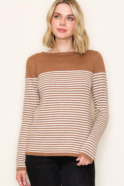 Camel Color Blocked Striped Sweater