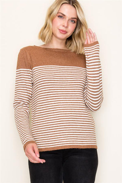 Camel Color Blocked Striped Sweater