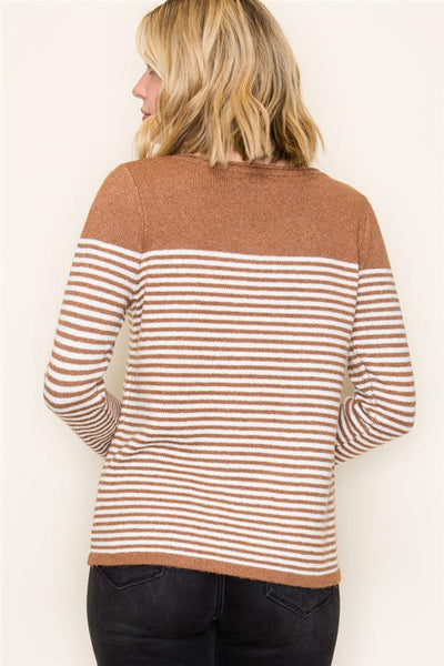 Camel Color Blocked Striped Sweater