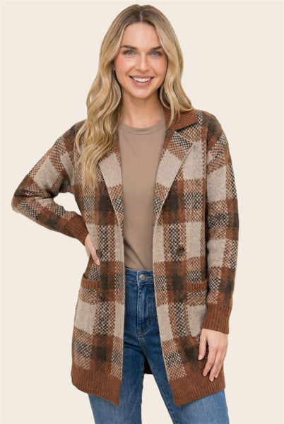 Plaid Jacquard Blazer Cardigan