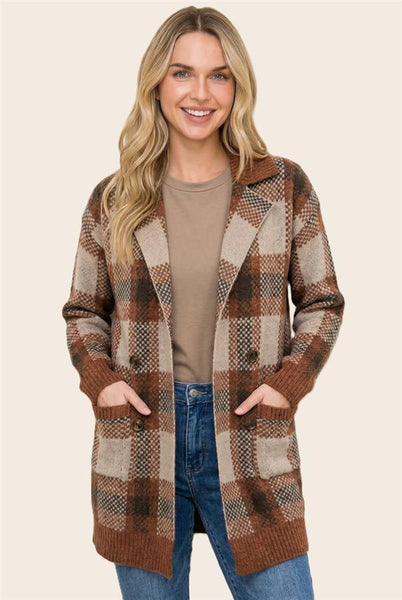 Plaid Jacquard Blazer Cardigan