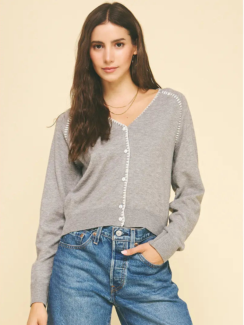 Heather Grey Stitch Detail Cardigan