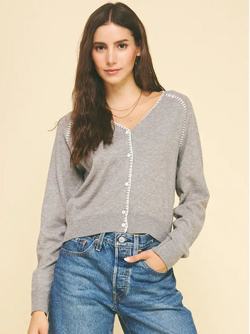 Heather Grey Stitch Detail Cardigan