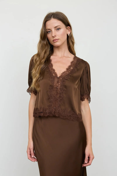 Brown Satin + Lace Top