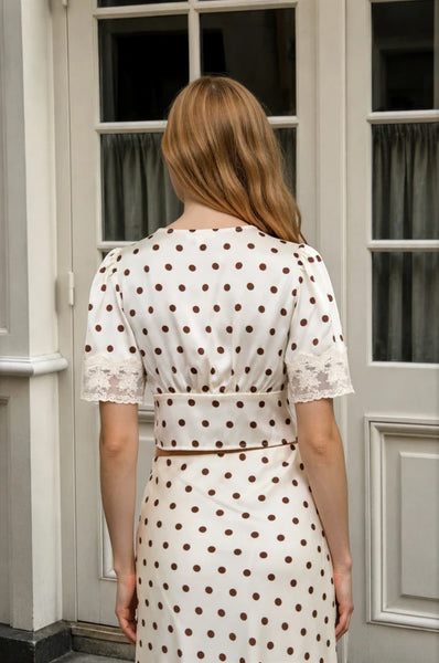 Ivory + Brown Satin Polka Dot Top