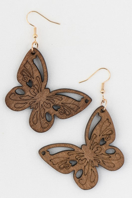 Butterfly Laser Cut Wood Earrings