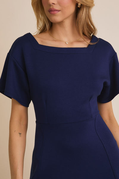 Navy Square Neck Dress