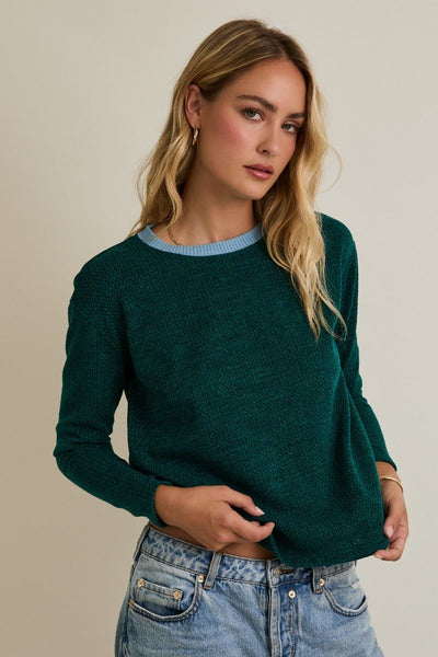 Green + Blue Contrast Detail Top