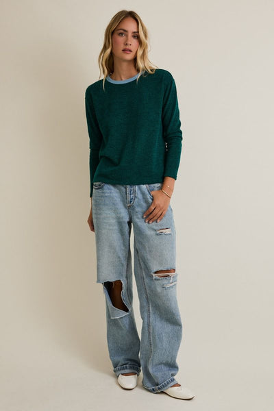 Green + Blue Contrast Detail Top