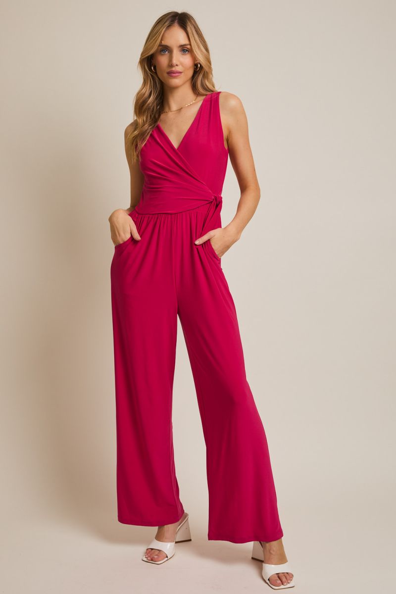 Fuchsia Wrap Tie Jumpsuit
