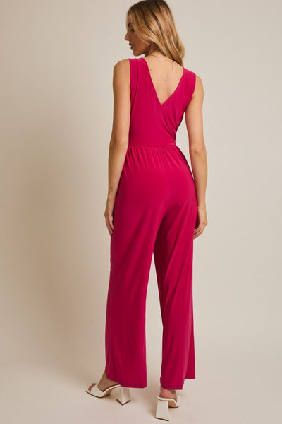 Fuchsia Wrap Tie Jumpsuit