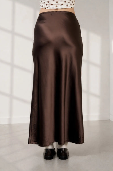Anaya Brown Satin Maxi Skirt