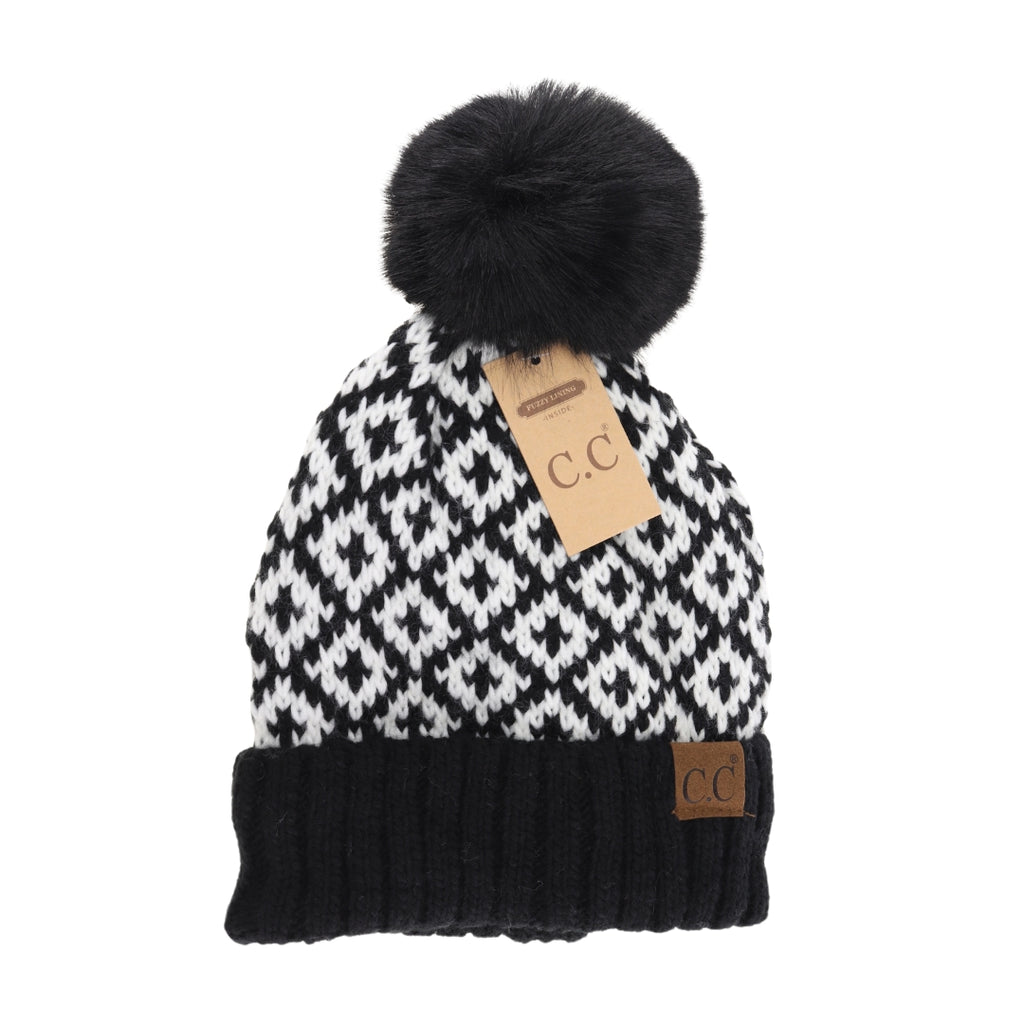 Diamond Patterned Pom Hats