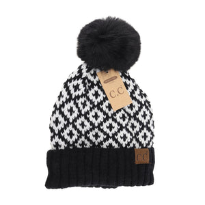 Diamond Patterned Pom Hats