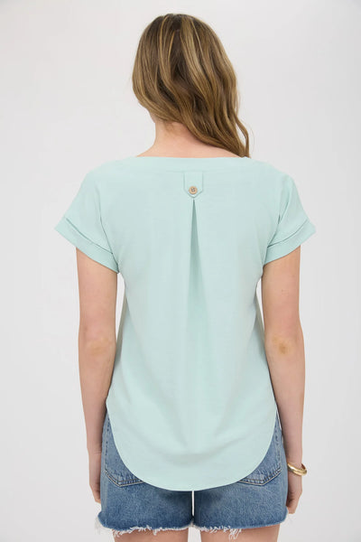 Nova V-Neck Cuff Sleeve Top - Light Sage