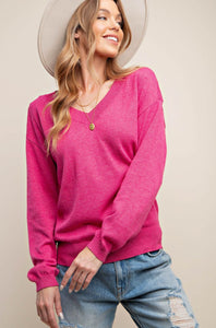 Rebecca V-Neck Sweater - Pink